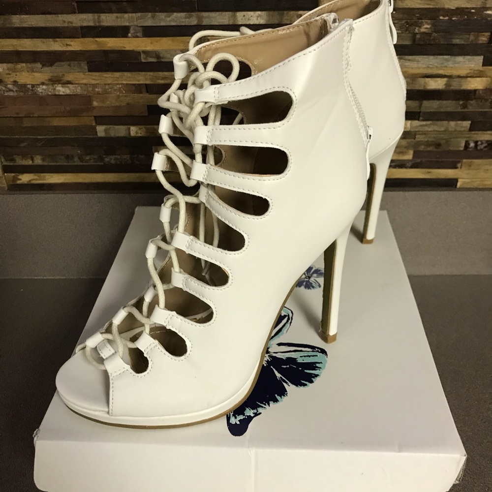 new tie up white heels